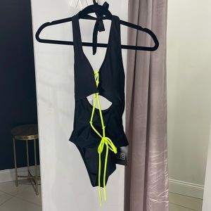 Black with yellow strings one piece